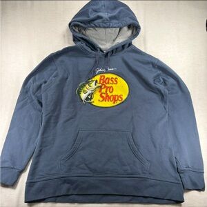 Bass Pro Shops Blue Fleece Hoodie Men's L Graphic Print Drawstring Pockets